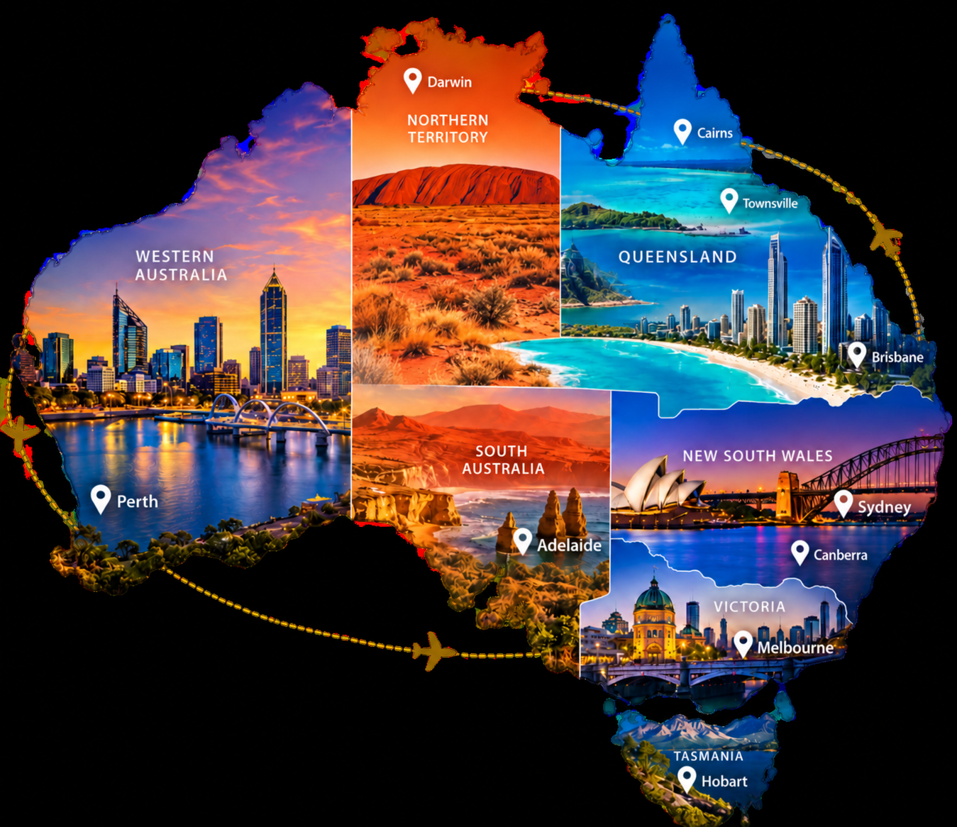 Australia study destinations map